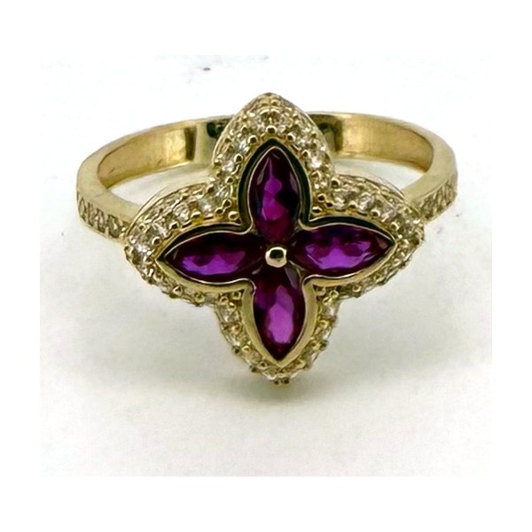 Anillo flor roja de oro 18k